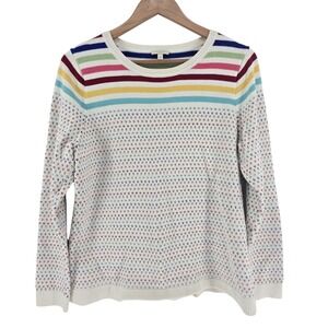 Talbots Happy Stripe Sweater PL Petite Large‎ Rainbow Open Knit Crochet